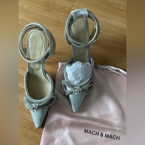 Mach Mach Glitter Double Crystal Bow Pointed Toe Pump Heels size 37